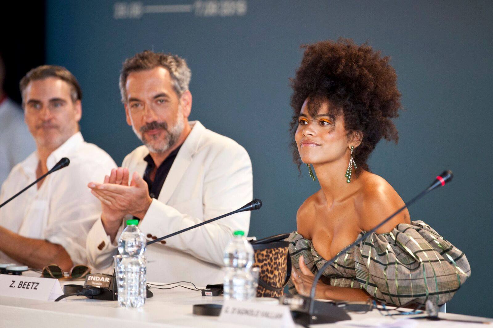 Joaquin Phoenix Zazie Beetz e Todd Phillips Conferenza Stampa per Joker film in concorso al Festival del cinema di Venezia 8